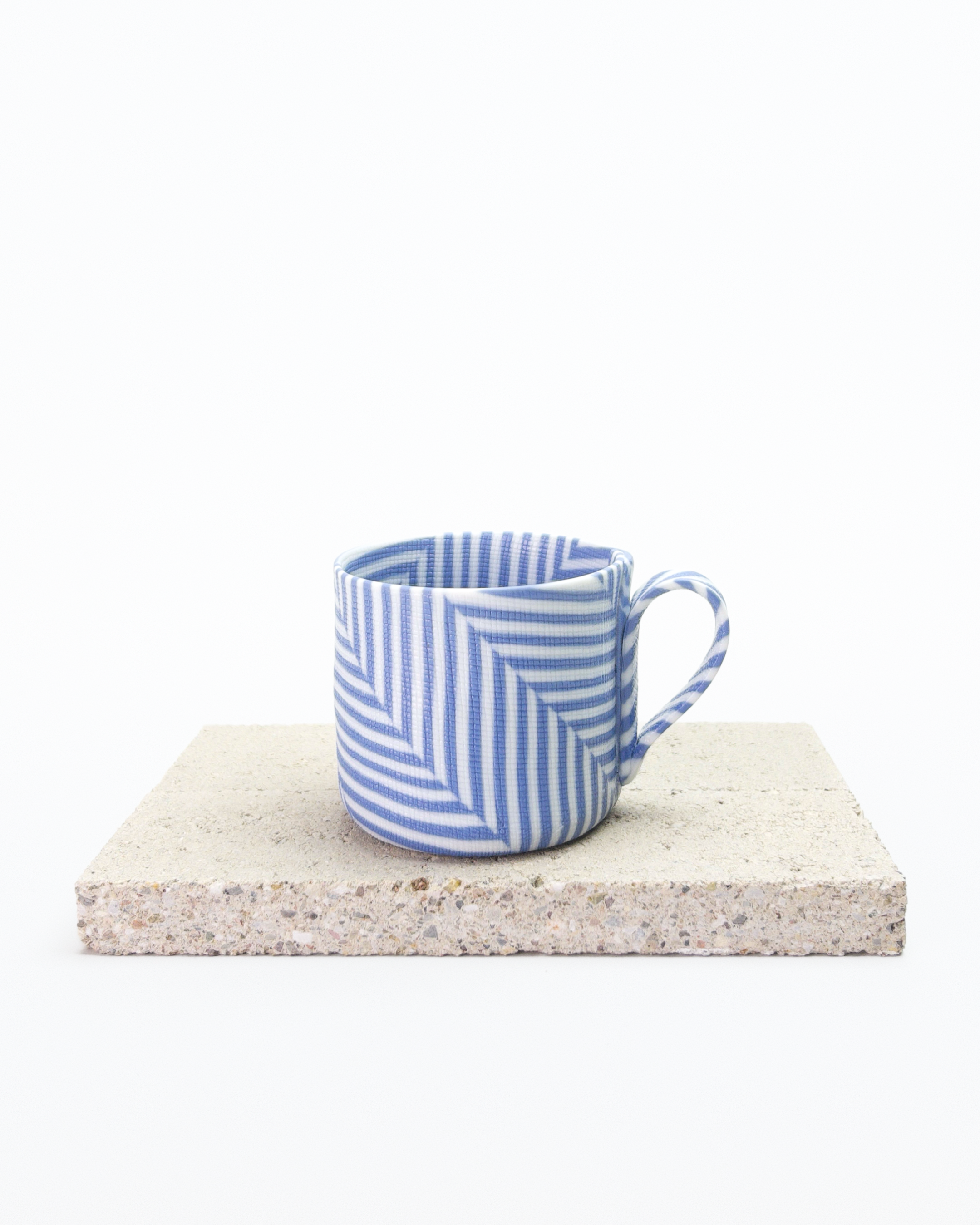 Pair of Blue Striped Nerikomi Cups + Saucers