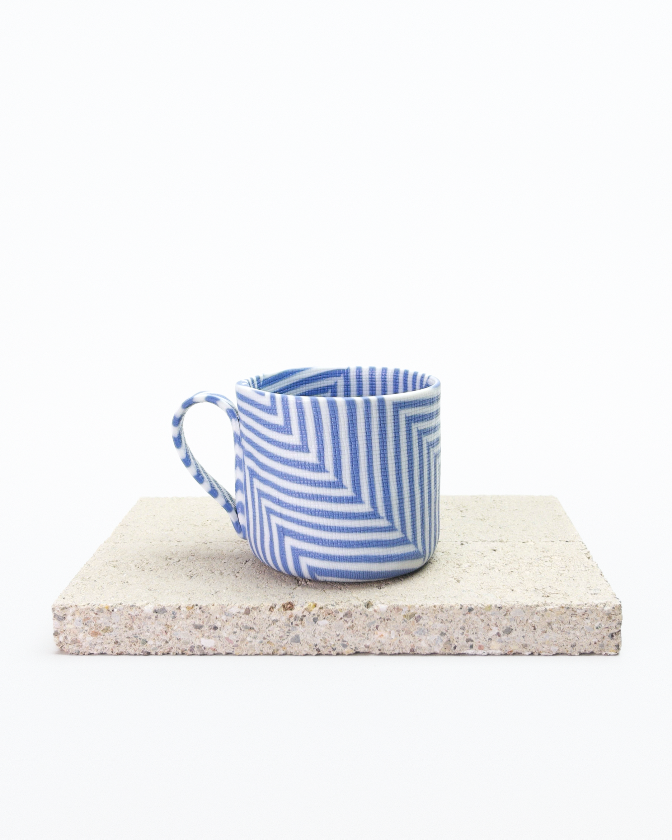 Pair of Blue Striped Nerikomi Cups + Saucers