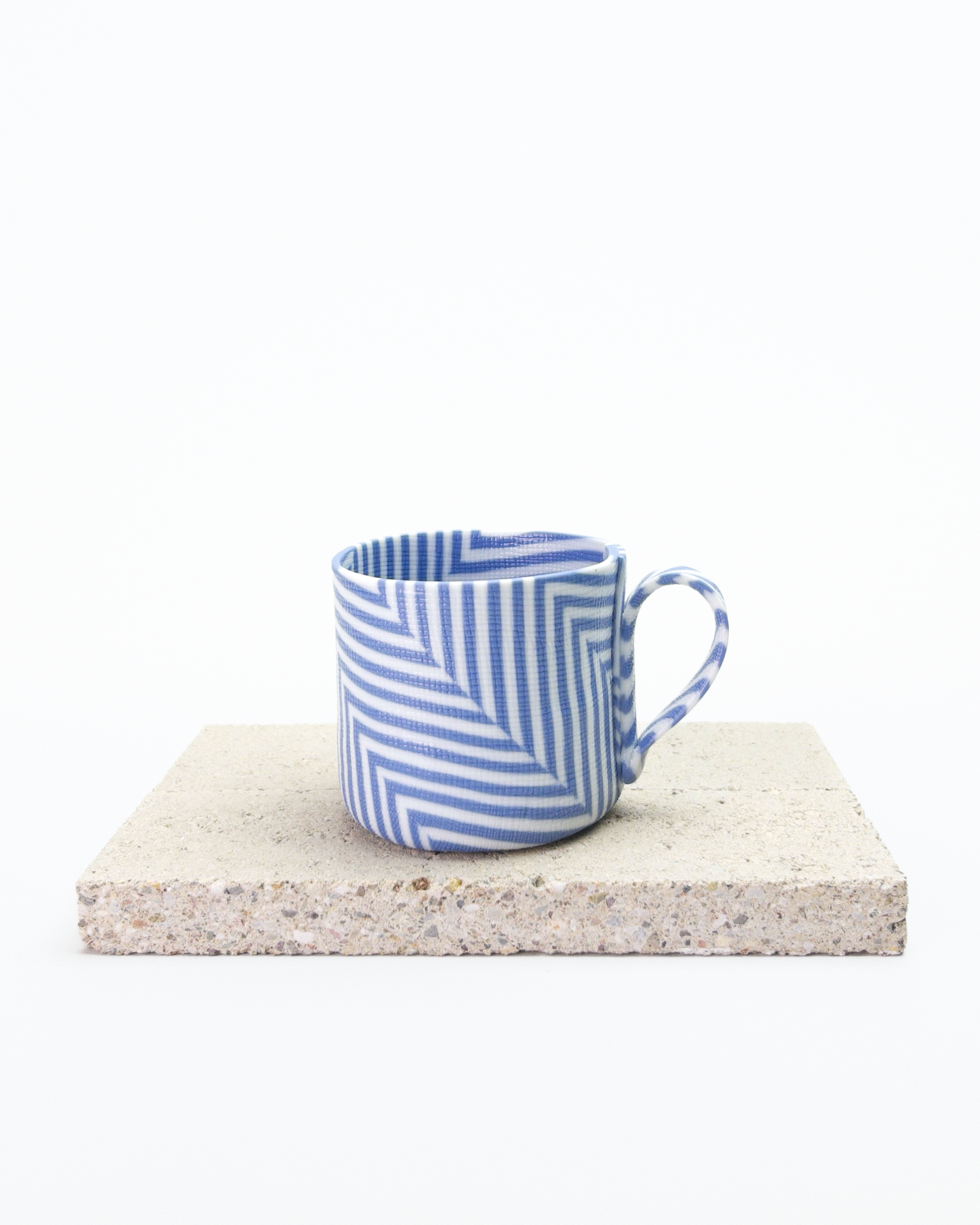 Pair of Blue Striped Nerikomi Cups + Saucers