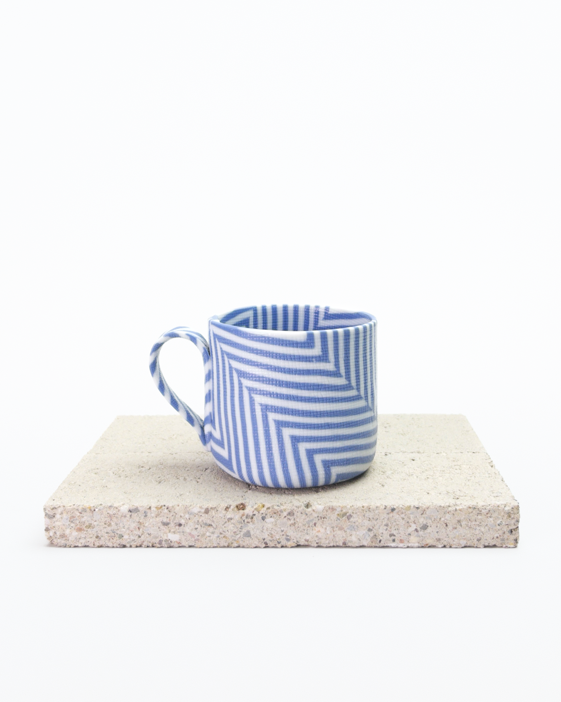 Pair of Blue Striped Nerikomi Cups + Saucers